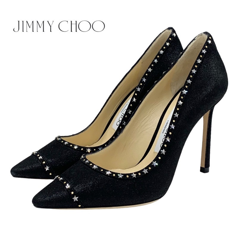 Jimmy Choo JIMMY CHOO ROMY 100 Pumps Shoes Fabric Black Black Unused Glitter Rhinestone Star Party Shoes