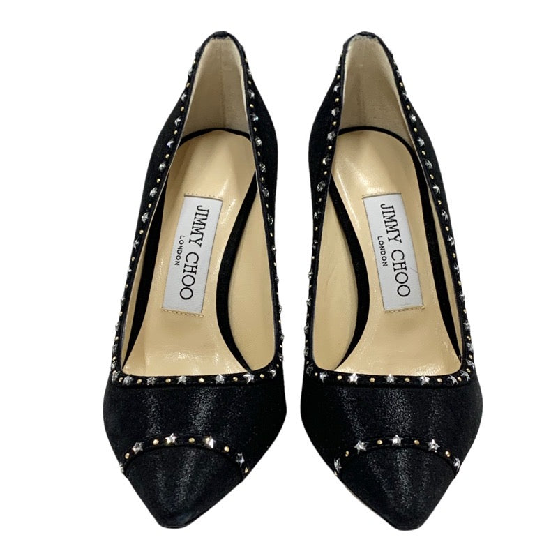 Jimmy Choo JIMMY CHOO ROMY 100 Pumps Shoes Fabric Black Black Unused Glitter Rhinestone Star Party Shoes