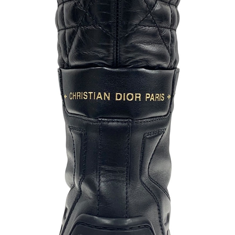 クリスチャンディオール CHRISTIAN DIOR DIORIRON ブーツ ロングブーツ ミドルブーツ キルティング レースアップ レザー ブラック