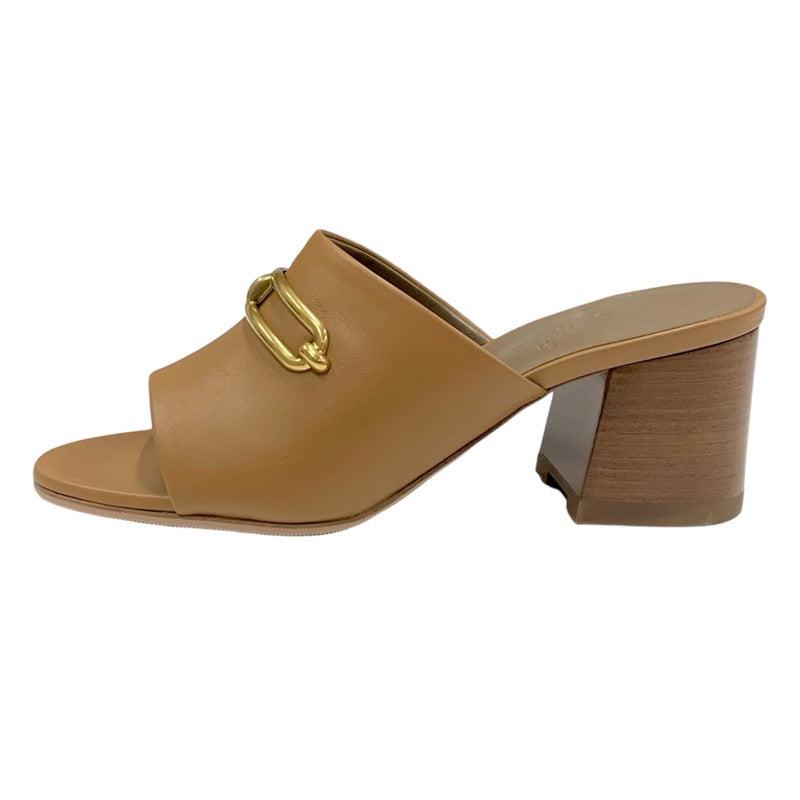 Hermes Camila Sandals Shoes Leather Brown Gold Mules Luri Buckle