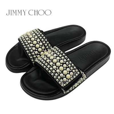 未使用 ジミーチュウ JIMMY CHOO Fitz/f サンダル フラットサンダル シャワーサンダル 靴 シューズ パール ブラック