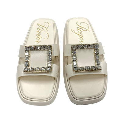 Roger Vivier Sandals, Shoes, Leather, Ivory, Flat Sandals, Mules, Strath Buckle, Bijoux