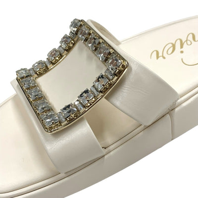 Roger Vivier Sandals, Shoes, Leather, Ivory, Flat Sandals, Mules, Strath Buckle, Bijoux