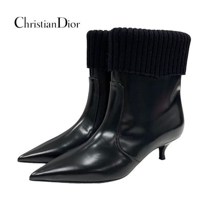 クリスチャンディオール CHRISTIAN DIOR ブーツ ショートブーツ 靴 シューズ レザー ニット ブラック 黒