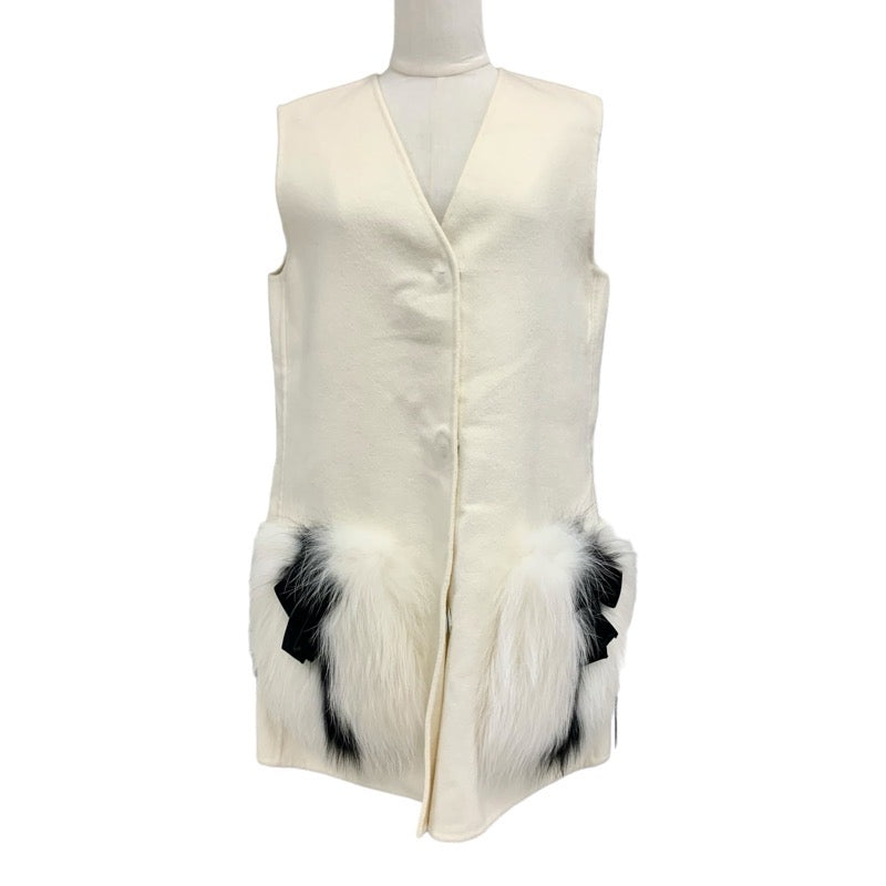 FENDI outerwear wool fox fur white black vest gilet ribbon sleeveless