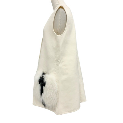 FENDI outerwear wool fox fur white black vest gilet ribbon sleeveless