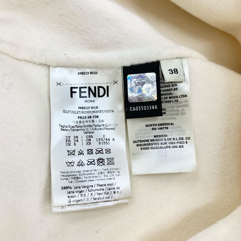 FENDI outerwear wool fox fur white black vest gilet ribbon sleeveless