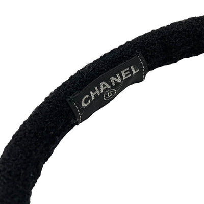 シャネル CHANEL イヤーマフ ココマーク カメリア ラインストーン ファー ブラック 黒