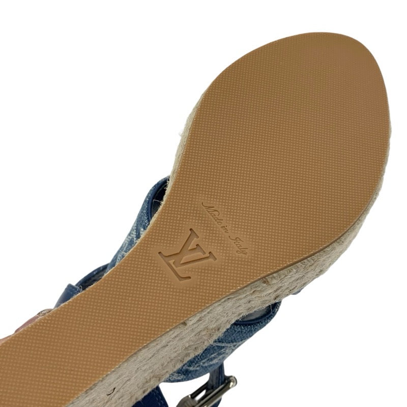 Louis Vuitton Starboard Line Sandals Shoes Leather Denim Blue Unused Espadrille Monogram Wedge Sole