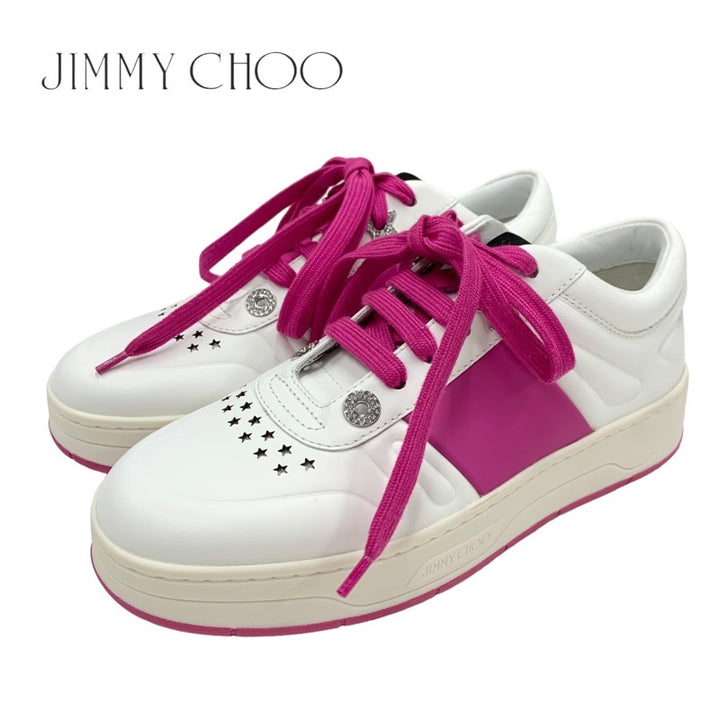 未使用 ジミーチュウ JIMMY CHOO HAWAII スニーカー 靴 シューズ スター ラインストーン ロゴ レザー ホワイト ピンク –  MYCLOSET