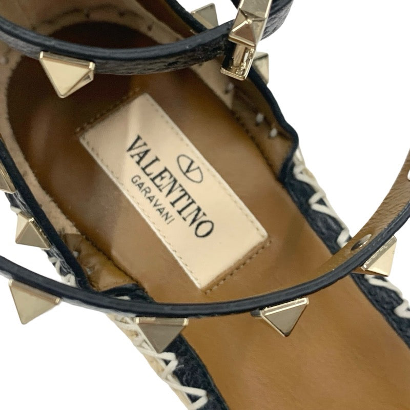 ヴァレンティノ VALENTINO パンプス 靴 シューズ レザー ブラック 黒 ゴールド サンダル ロックスタッズ エスパドリーユ ウェッジソール ストラップ