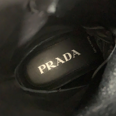 プラダ PRADA ブーツ ショートブーツ ミドルブーツ 靴 シューズ レースアップ レザー ファブリック ブラック 黒