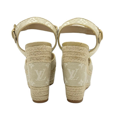 LOUIS VUITTON Starboard Line Monogram Sandals Shoes Fabric Beige Wedge Sole Espadrilles