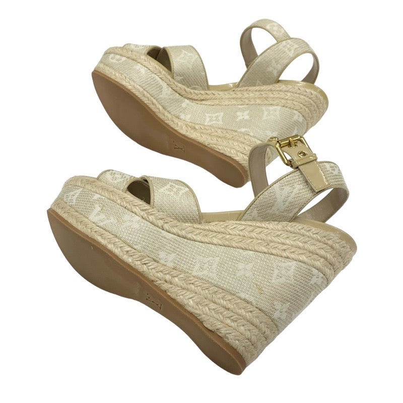 LOUIS VUITTON Starboard Line Monogram Sandals Shoes Fabric Beige Wedge Sole Espadrilles