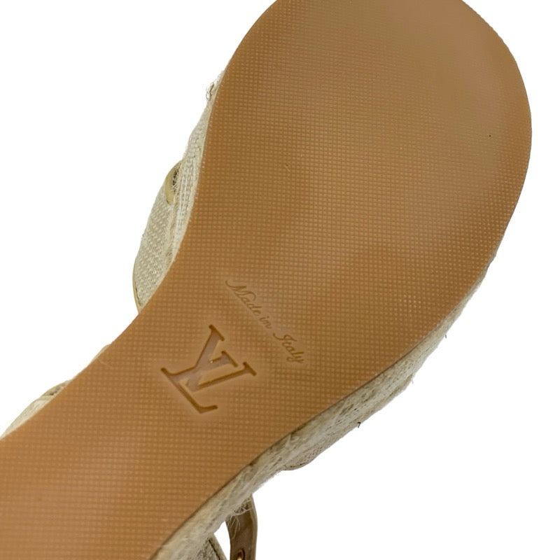 LOUIS VUITTON Starboard Line Monogram Sandals Shoes Fabric Beige Wedge Sole Espadrilles