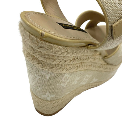 LOUIS VUITTON Starboard Line Monogram Sandals Shoes Fabric Beige Wedge Sole Espadrilles