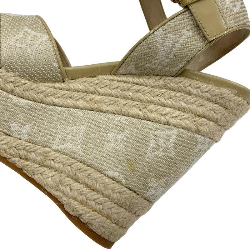 LOUIS VUITTON Starboard Line Monogram Sandals Shoes Fabric Beige Wedge Sole Espadrilles