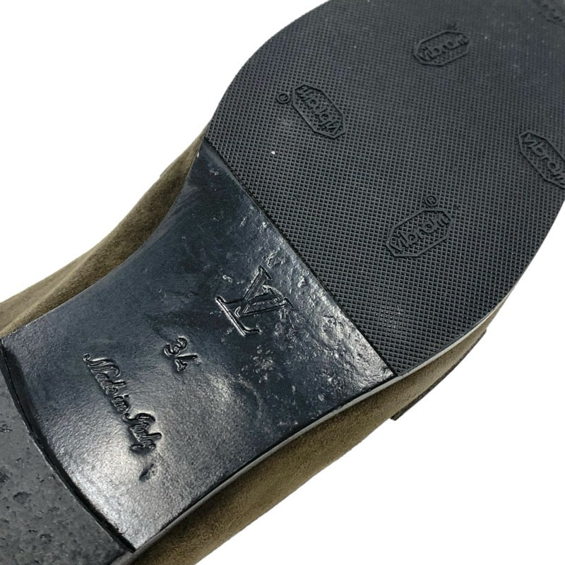 ルイヴィトン LOUIS VUITTON ローファー 革靴 靴 シューズ スエード カーキ ゴールド フラットシューズ チェーン V金具