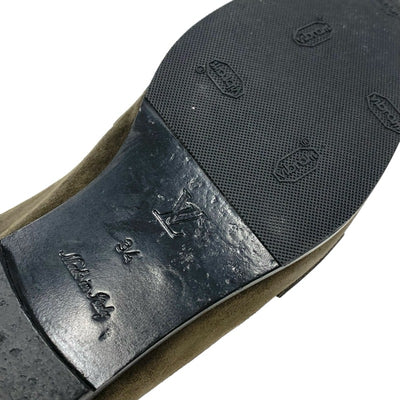 ルイヴィトン LOUIS VUITTON ローファー 革靴 靴 シューズ スエード カーキ ゴールド フラットシューズ チェーン V金具