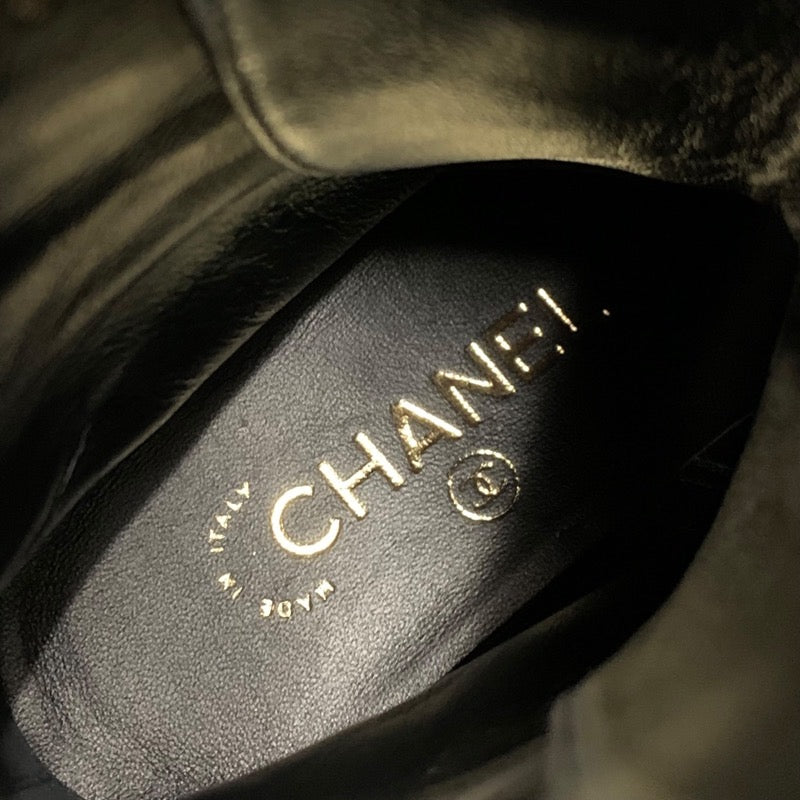 シャネル CHANEL ブーツ ショートブーツ 靴 シューズ ココマーク レースアップ ラムスキン パテント ブラック 黒