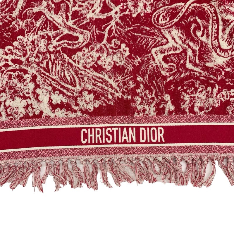 クリスチャンディオール CHRISTIAN DIOR リバースストワルトゥジュイ コットン レッド アイボリー ブランケット フリンジ タオル地