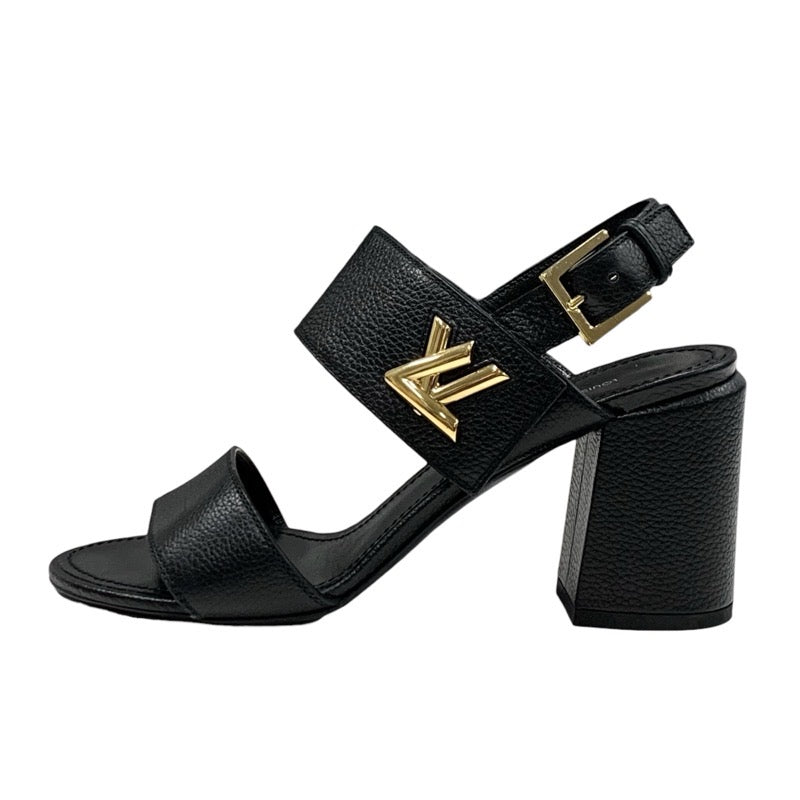 Louis Vuitton Horizon Line Sandals Shoes Leather Black Gold LV Metal Fittings