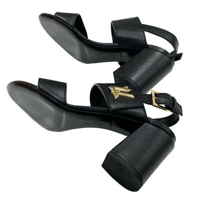 Louis Vuitton Horizon Line Sandals Shoes Leather Black Gold LV Metal Fittings