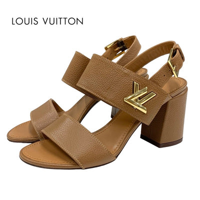 LOUIS VUITTON Horizon Line Sandals Shoes Leather Brown Gold LV Metal Fittings