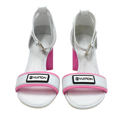 Louis Vuitton LOUIS VUITTON Silhouette Line Sandals Shoes Leather White Pink White Unused Logo Ankle Strap