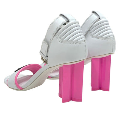 Louis Vuitton LOUIS VUITTON Silhouette Line Sandals Shoes Leather White Pink White Unused Logo Ankle Strap
