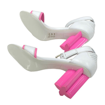 Louis Vuitton LOUIS VUITTON Silhouette Line Sandals Shoes Leather White Pink White Unused Logo Ankle Strap