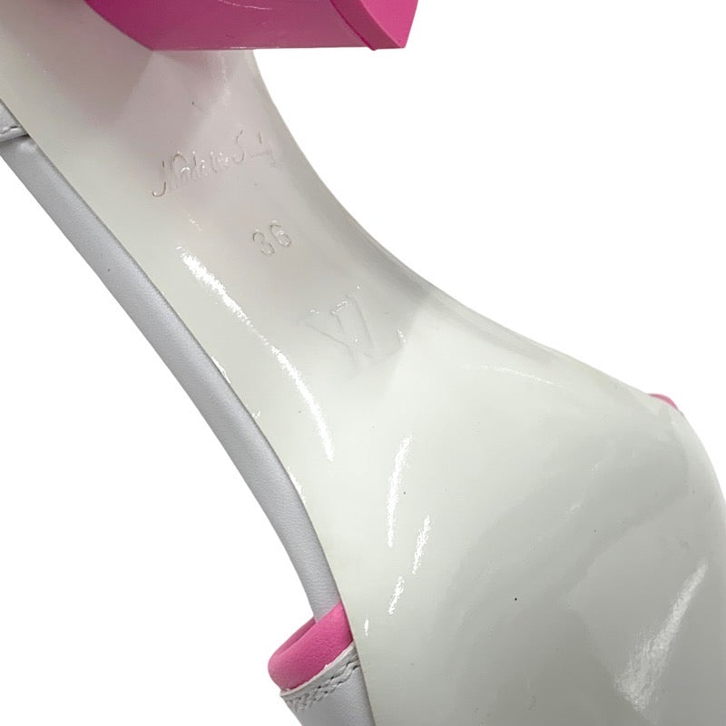 Louis Vuitton LOUIS VUITTON Silhouette Line Sandals Shoes Leather White Pink White Unused Logo Ankle Strap