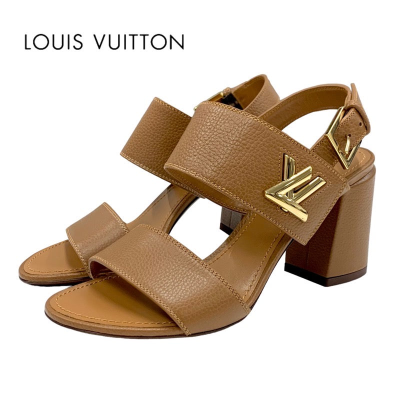 LOUIS VUITTON Horizon Line Sandals Shoes Leather Brown Gold Unused LV Metal Fittings