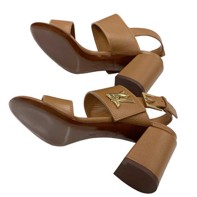 LOUIS VUITTON Horizon Line Sandals Shoes Leather Brown Gold Unused LV Metal Fittings