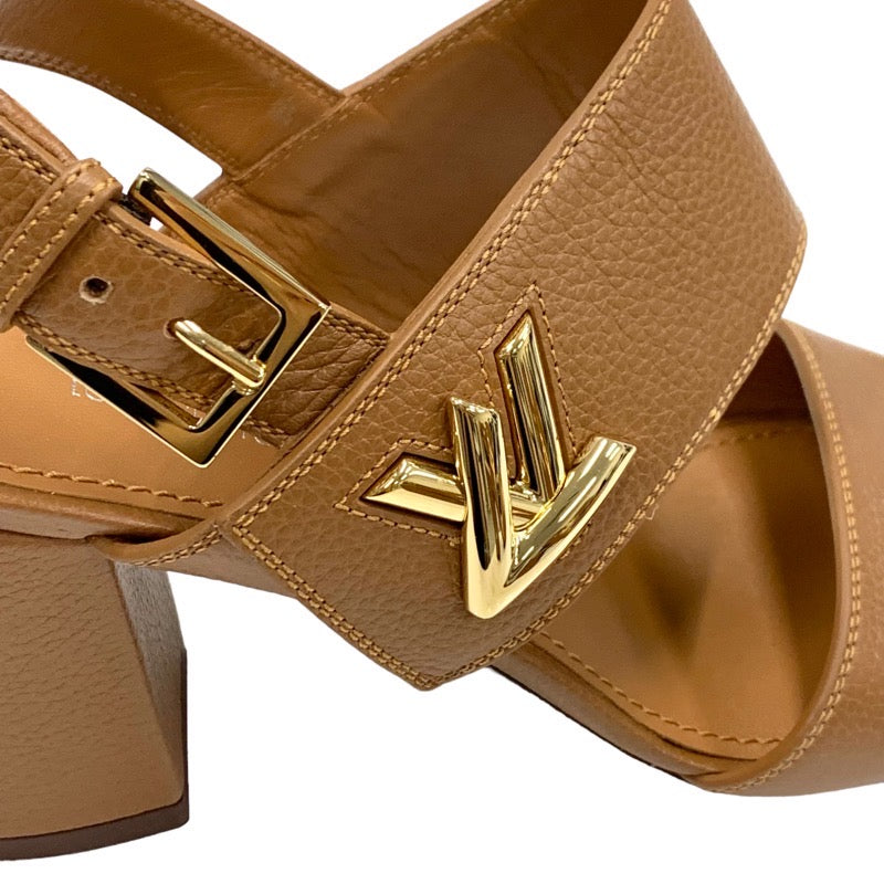 LOUIS VUITTON Horizon Line Sandals Shoes Leather Brown Gold Unused LV Metal Fittings