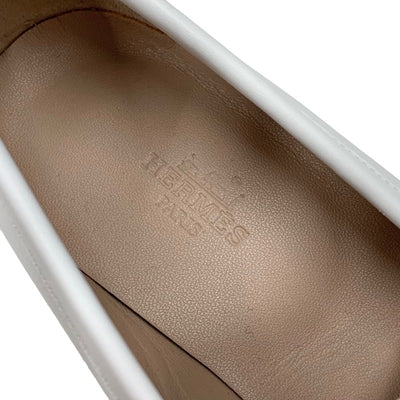 未使用 エルメス HERMES ロワイヤル ローファー 革靴 モカシン フラットシューズ 靴 シューズ H金具 フリンジ レザー ホワイト