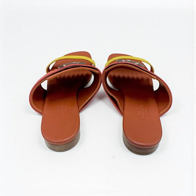 エルメス HERMES コラリア サンダル 靴 シューズ スエード レッド オレンジ イエロー フラット ミュール H金具 フリンジ