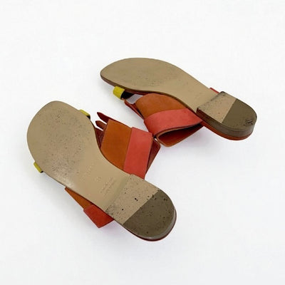 エルメス HERMES コラリア サンダル 靴 シューズ スエード レッド オレンジ イエロー フラット ミュール H金具 フリンジ