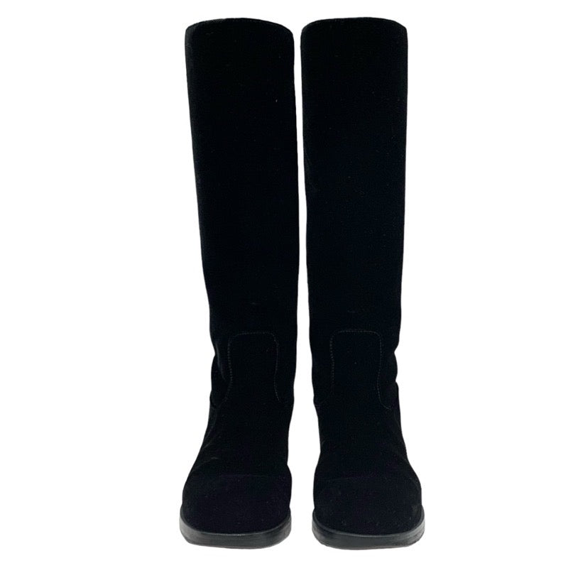 Chanel CHANEL boots, long boots, shoes, velour, black, black, coco mark