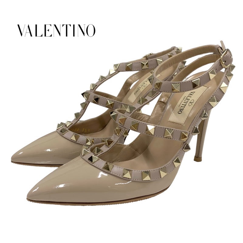 ヴァレンティノ VALENTINO パンプス 靴 シューズ パテント レザー ベージュ ピンクベージュ ゴールド サンダル ロックスタッズ