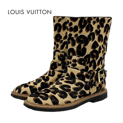 Louis Vuitton LOUIS VUITTON Boots, Short Boots, Shoes, Harako, Brown, Ankle Boots, Leopard, Belt