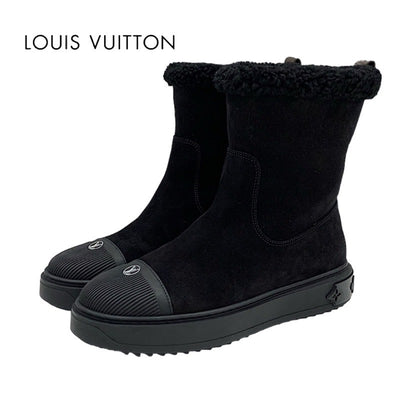 Louis Vuitton LOUIS VUITTON Breazy Line Monogram Boots Short Boots Shoes Suede Mouton Black Black Mouton Boots LV Logo