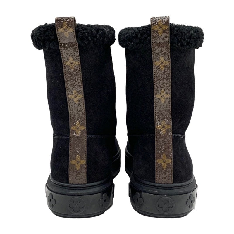 Louis Vuitton LOUIS VUITTON Breazy Line Monogram Boots Short Boots Shoes Suede Mouton Black Black Mouton Boots LV Logo