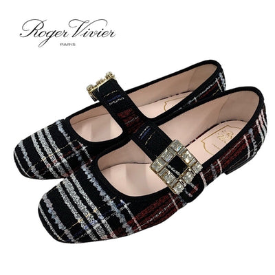 ロジェヴィヴィエ Roger Vivier トレ ヴィヴィエ フラットシューズ フラットパンプス バレリーナ ストラスバックル ビジュー マルチカラー