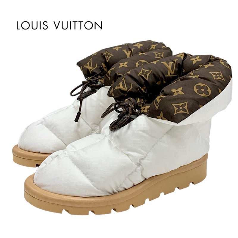 未使用 ルイヴィトン LOUIS VUITTON ピローライン モノグラム ブーツ ショートブーツ アンクルブーツ 靴 シューズ ナイロン ホワイト