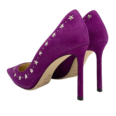 ジミーチュウ JIMMY CHOO ROMY 100 パンプス 靴 シューズ スエード パープル シルバー スター スタッズ