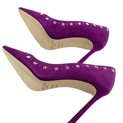 ジミーチュウ JIMMY CHOO ROMY 100 パンプス 靴 シューズ スエード パープル シルバー スター スタッズ