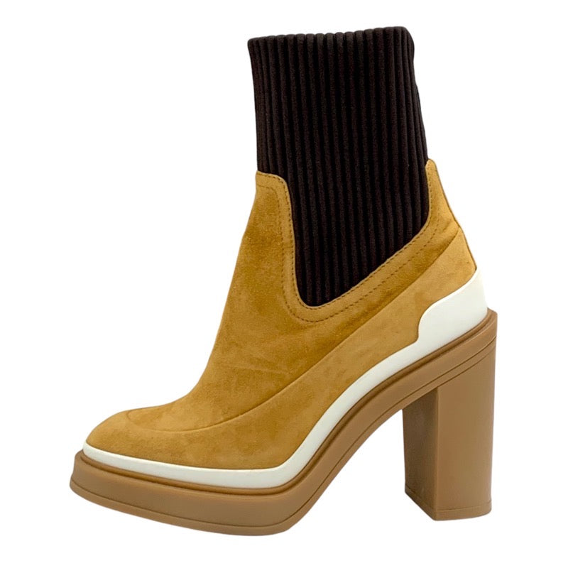 エルメス HERMES ブーツ ショートブーツ ソックスブーツ 靴 シューズ スエード ファブリック バイカラー キャメル ブラウン