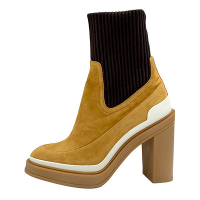 エルメス HERMES ブーツ ショートブーツ ソックスブーツ 靴 シューズ スエード ファブリック バイカラー キャメル ブラウン