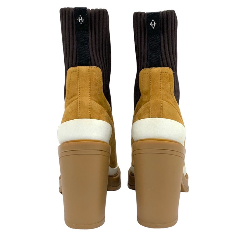 エルメス HERMES ブーツ ショートブーツ ソックスブーツ 靴 シューズ スエード ファブリック バイカラー キャメル ブラウン
